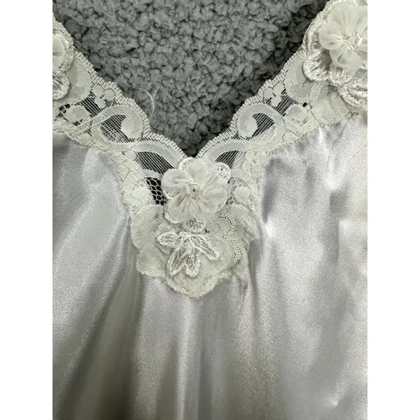 Vtg Dentelle Satin Slip Dress Womens Medium Ivory Bridal Nightgown Lace Rosettes - Image 5