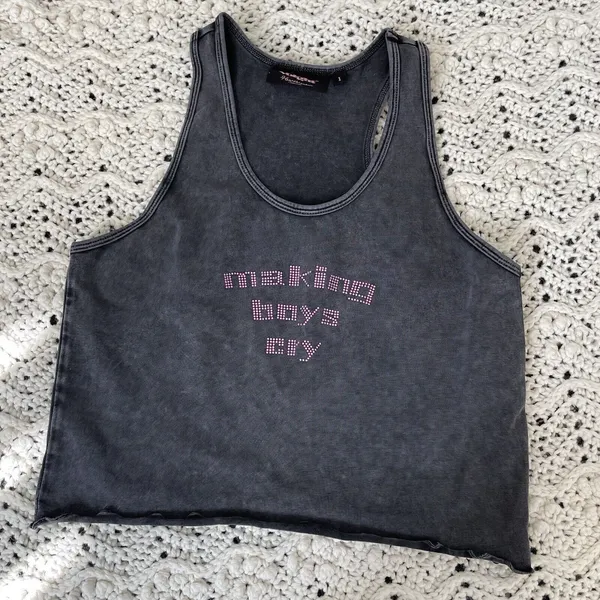 Voight Valentina Tank Top rhinestones crop making boys cry womens Black (small) - Image 2