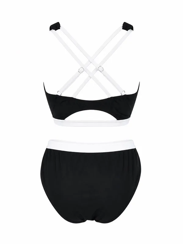 Women’s Black & White High Neck Bikini Set - Image 4