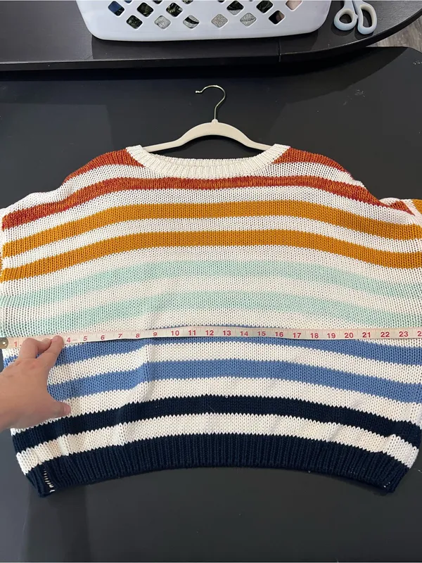 Lulus Charli Blue Multi Striped Knit Sweater size Large 100% Cotton - Image 6
