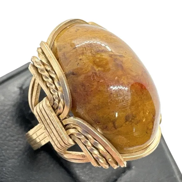Source Unknown Vintage Gold-Filled‎ Wire Wrapped Agate Ring  Size 3.25 Handmade Artisan Setting - Image 2