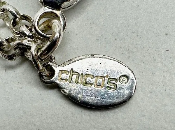 Chico's Layered Hammered Disc Rhinestone Silver Long Necklace ✨ - Image 4