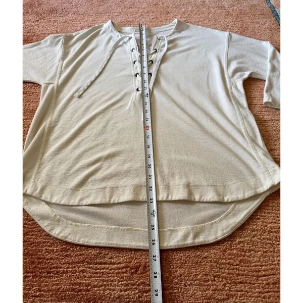 Madewell Lace Up 3/4 Sleeve Pullover Top Off White Casual Cotton Blend - Image 3