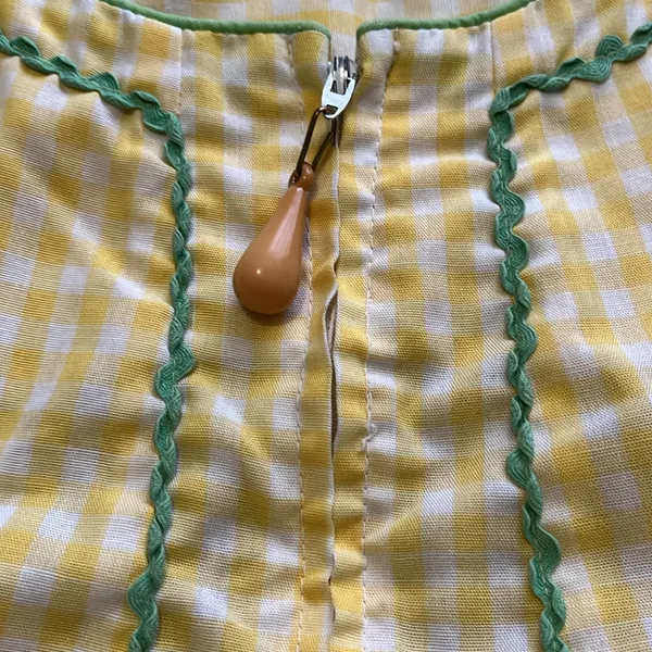 VTG Lisa Smock by Lisanne VINTAGE Yellow White Gingham Cornucopia - Image 5
