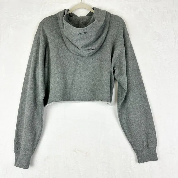 Aritzia Sweatfleece Perfect Raw Hem Hoodie Size Medium NWT Heather Dark Grey - Image 5