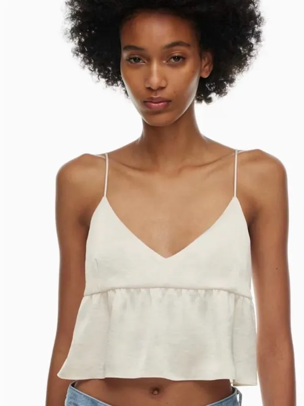 Aritzia Cream Satin Spaghetti Strap Camisole - Image 2