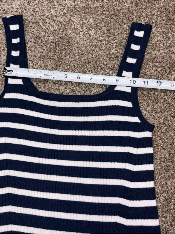 Loft Navy Blue & White Striped Ribbed Tank Top Medium - Image 7
