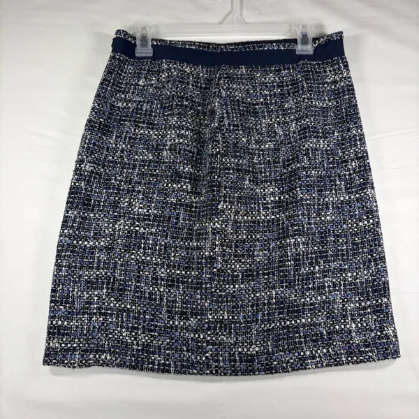 Brooks Brothers‎ Navy Blue White Tweed Wool Blend Skirt Size 6 Italian Fabric - Image 4
