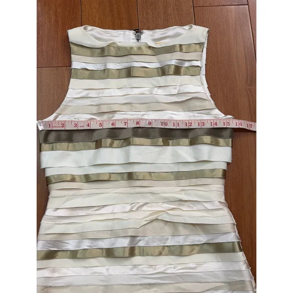Alice + Olivia Dress Women Cream Gold Silk Tiered Ribbon‎ Mini Size 4 - Image 5