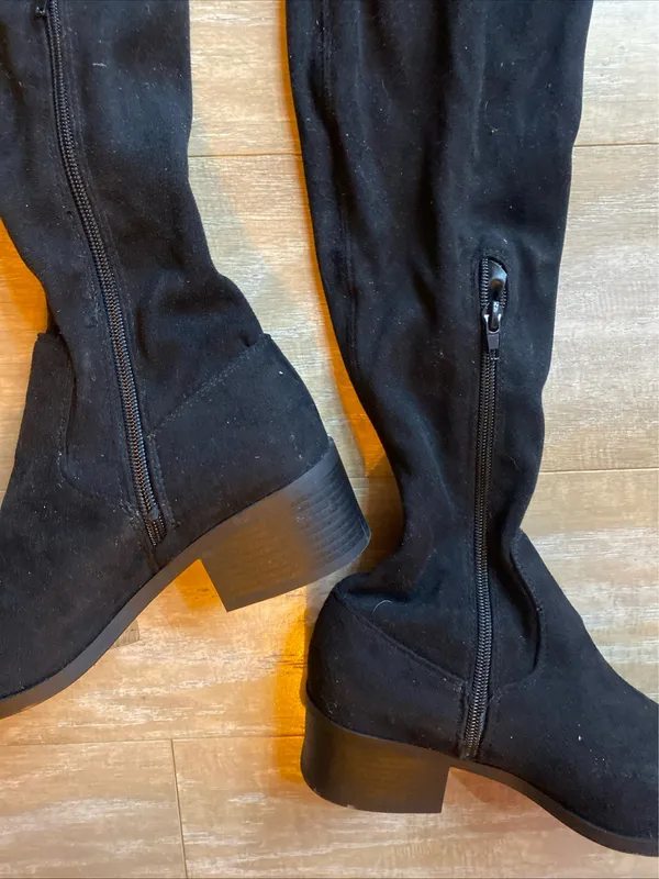 Forever21 Black Thigh High OTK Over The Knee Chunky Heel Suede Boots 7.5 - Image 6