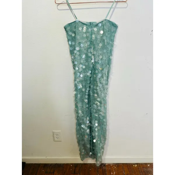 STAUD Seafoam Green Shimmering Sequined Strapless Casey Midi Gown size 2 - Image 3