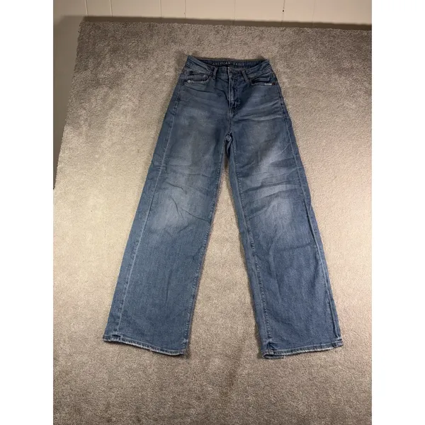 American Eagle Super High Rise Baggy Wide Leg Jeans Women's 00 EUC - Image 2