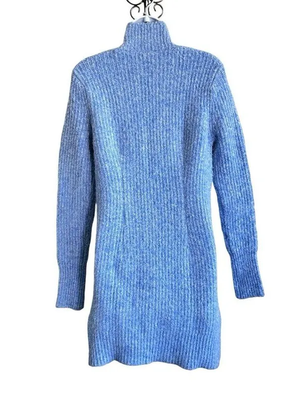 Zara Pullover Knit Ribbed Short Sweater Dress Mock Neck Light Blue Color XS - Image 3