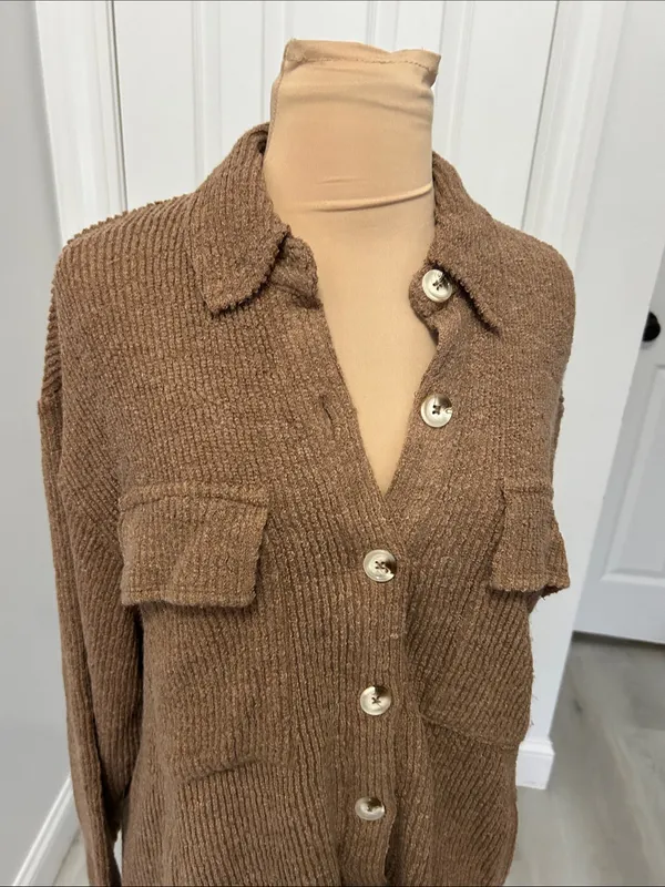 Blue Blush Oversized Ribbed Shacket Brown - Image 5