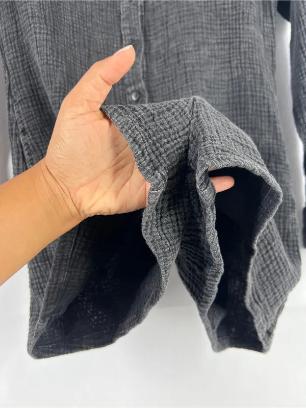 Bird Bee Textured Gauze Romper Charcoal Black Long Sleeve Button Front Size M - Image 6