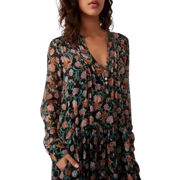 Free People See It Through Maxi Dress in Black Combo Large Floral Prairie Boho - Image 13