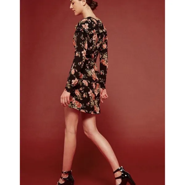 Reformation Eloise Floral Mini Dress Size 4 S Long Sleeve Romantic Ruffle V Neck - Image 2
