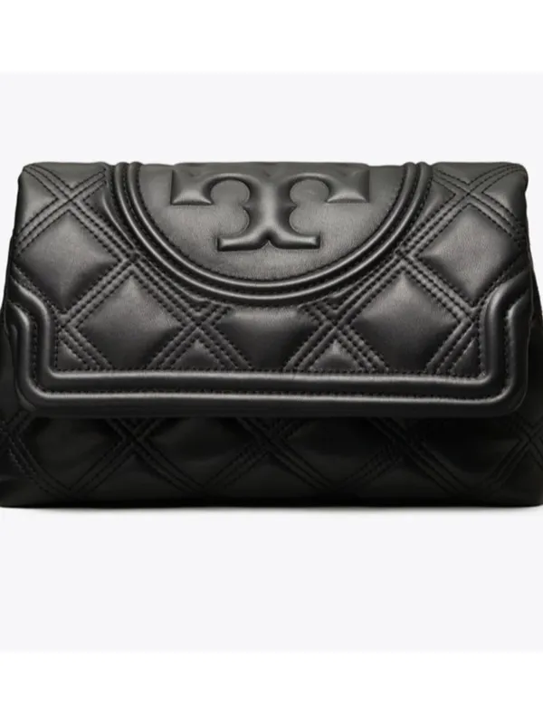 NWT Tory Burch Fleming Soft Quilted Leather Clutch Bag Black - Image 2