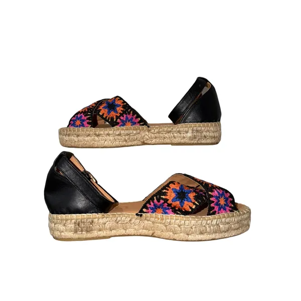 Jutelia Embroidered Floral Espadrille Platform‎ Sandals Black EU 40 New Boho - Image 3