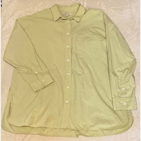 Madewell Womens Large Pale Sage Green Cotton Button Down Shirt Oversized Pocket - Image 3
