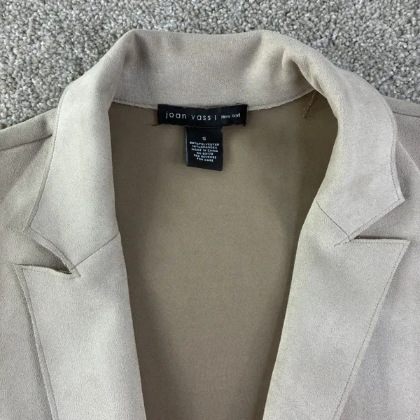 Joan Vass New York Faux Leather Blazer Women S Tan Open Front Faux Suede‎ Career - Image 3