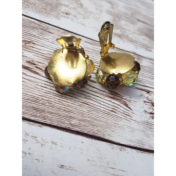 Vintage Clip On Earrings Amber Tone & Dark Iridescent Cluster - Image 5