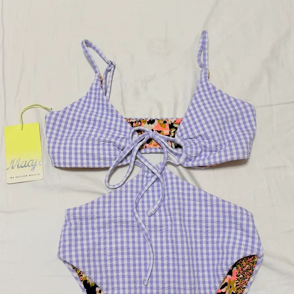 Maaji Lavender Gingham Reversible Trikini One-Piece Swimsuit size Small- NWT - Image 5