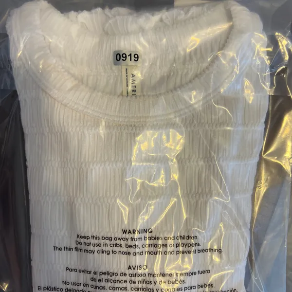 919 | NWT American Eagle Smocked Lettuce Edge Baby Tee White Womens‎ M - Image 9