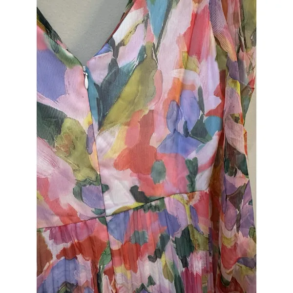 Betsy And Adam Women Watercolor Floral V-Neck Long-Sleeve Dress Pleated Size 10 - Image 5