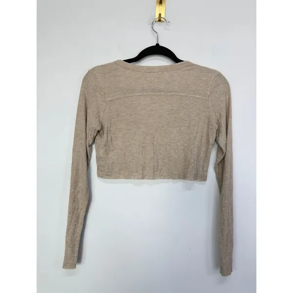 Joah Brown Ribbed Button Front Cardigan Crop Top One Size - Image 5