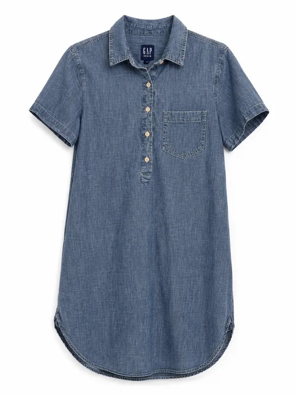 Gap Denim Chambray Shirt Dress Womens Small Blue 100% Cotton Casual - Image 2
