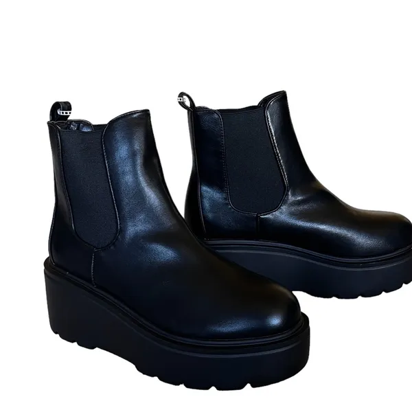 New Top Moda Y2k Wedges Chelsa Boot Slip On Black Sz-8 - Image 3