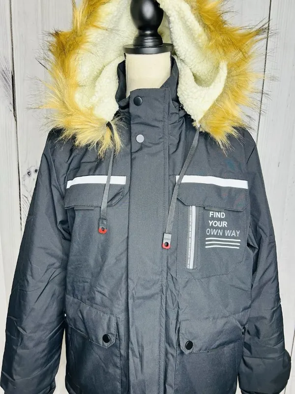 Leduntino Windbreaker Jacket Sz S Fur Hoodie Full Zip Black Sherpa Lined - Image 4
