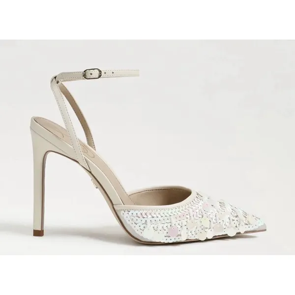 Sam Edelman Avril Pump Womens Ivory Sequin Ankle Strap Stiletto Heel Size 10 - Image 2