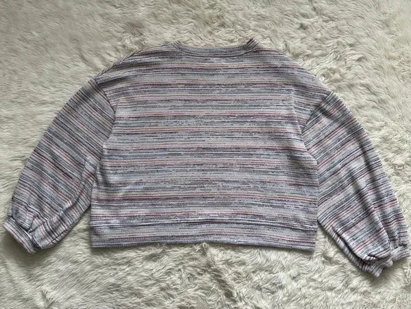 Madewell Sweater Bubble-Sleeve Crop Top in Rainbow Stripe XL - Image 9
