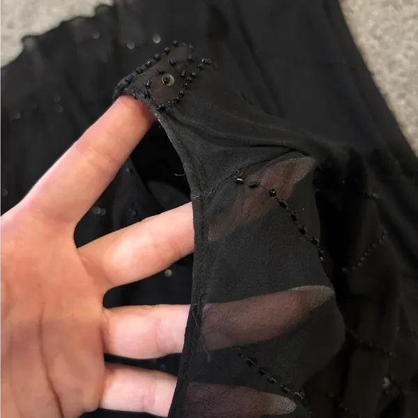 Silk Beaded Sheer Dress Black - Image 2
