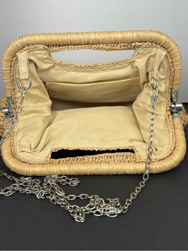 Kelly & Katie Straw Clutch Bag in Natural with crystal embellishments - Image 10