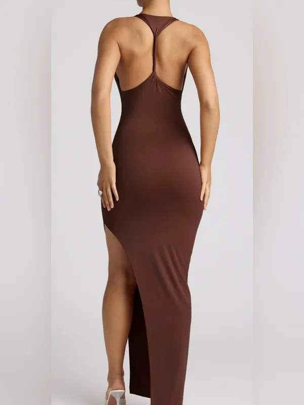 NEW Oh Polly Multiwear Cowl Neck Wrap Over Evening Gown in Chocolate Brown 4 - Image 5
