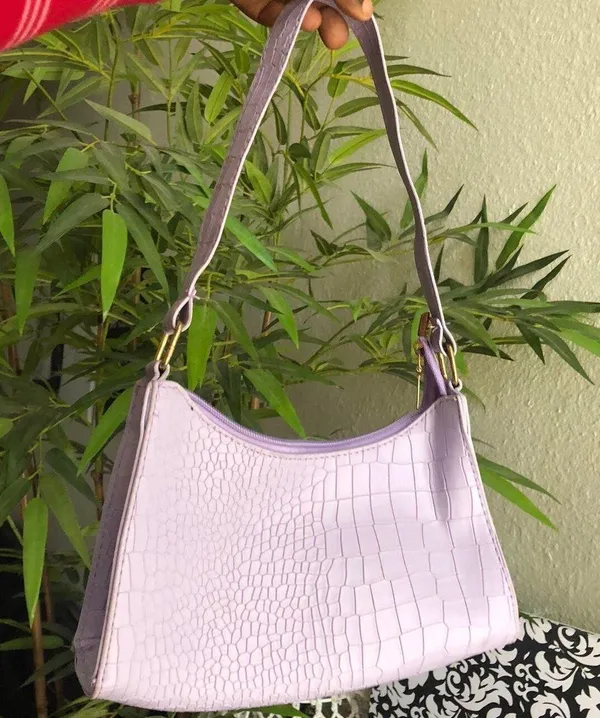 Lavender purple faux leather shoulder hand bag croc embossed Measurement in pics - Image 3