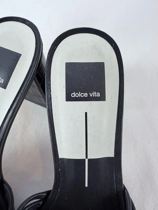 Dolce Vita Square Toe Strap Block Heeled Mules in‎ Croc Embossed Black Size 10 - Image 4