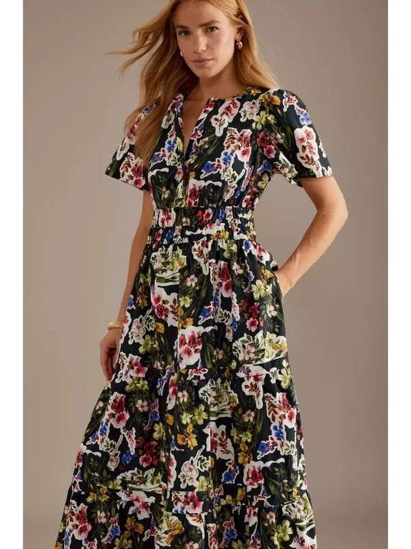 NWT Anthropologie Somerset Maxi in Black Bright Floral Cotton Dress XL - Image 3
