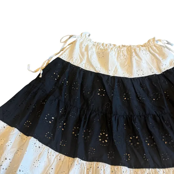 Hutch x Anthropologie Black White Tiered Maxi Skirt Eyelet Cotton Size Small - Image 3