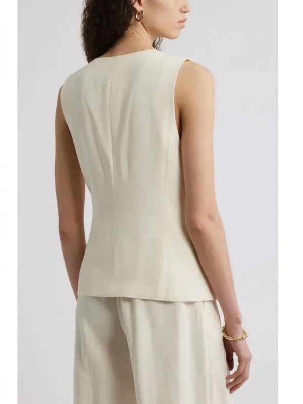 Nordstrom Women’s Cutaway Linen Vest Ivory Tofu - Image 12