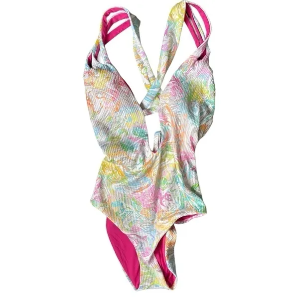 Becca‎ Hot Springs One Piece Medium Tie Dye Plunge Swimsuit - Image 4