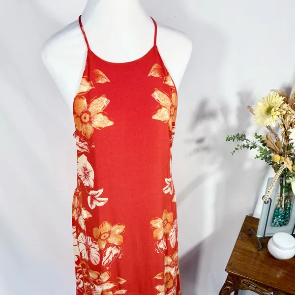 Free People Back 2 You Red Floral Strappy Open Side Midi Slip Dress Boho Sz S🧡 - Image 7