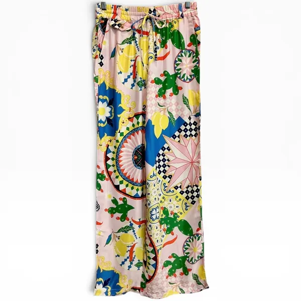Anthropologie SET Pink Cactus Print Balloon Crop Top Wide‎ Leg Pants Set XS NWT - Image 8