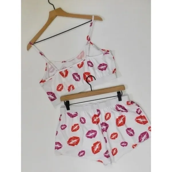 NEW!! HOT LIPS‎ Lipstick Kiss Cropped Loungewear Two Piece Set Top Shorts Large - Image 5