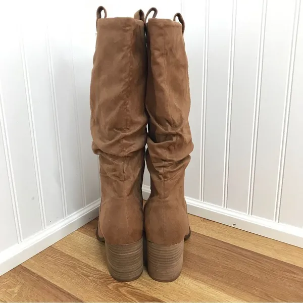 REPORT Faux Suede Slouch Midi Boot Size‎ 8 Tan Brown High Block Heel Western - Image 5