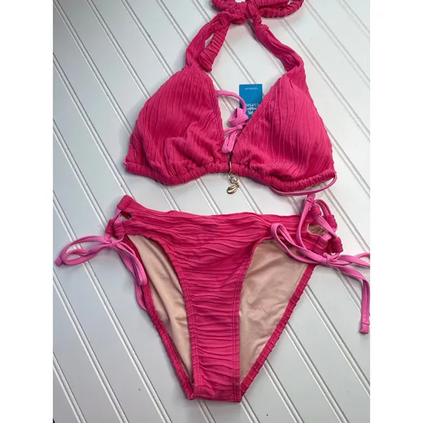 NWT Cupshe Lot of 4 Bikinis Oceanside Charm & Pink Textured Halter Swimsuit Sz M - Image 8
