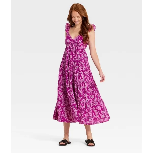Universal Threads Purple Floral Ruffle Sleeve Maxi Sundress Small NWOT - Image 3